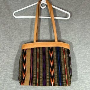 COBAR Southwest/Aztec Leather and Cotton Medium Size Bag Made in Guatemala